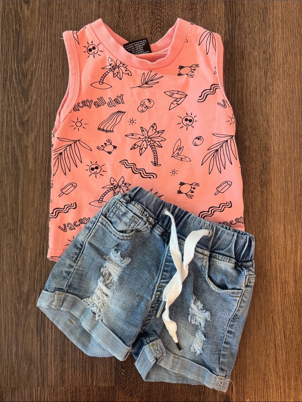 Little Bipsy Coral Pink Tropical Tank Top & Jean shorts